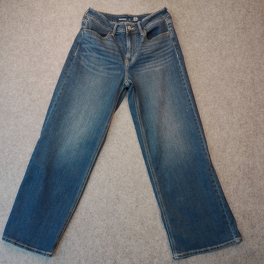 Old Navy Wow Crop Wide Leg Jeans High Rise Dark Wash Size 4 Long